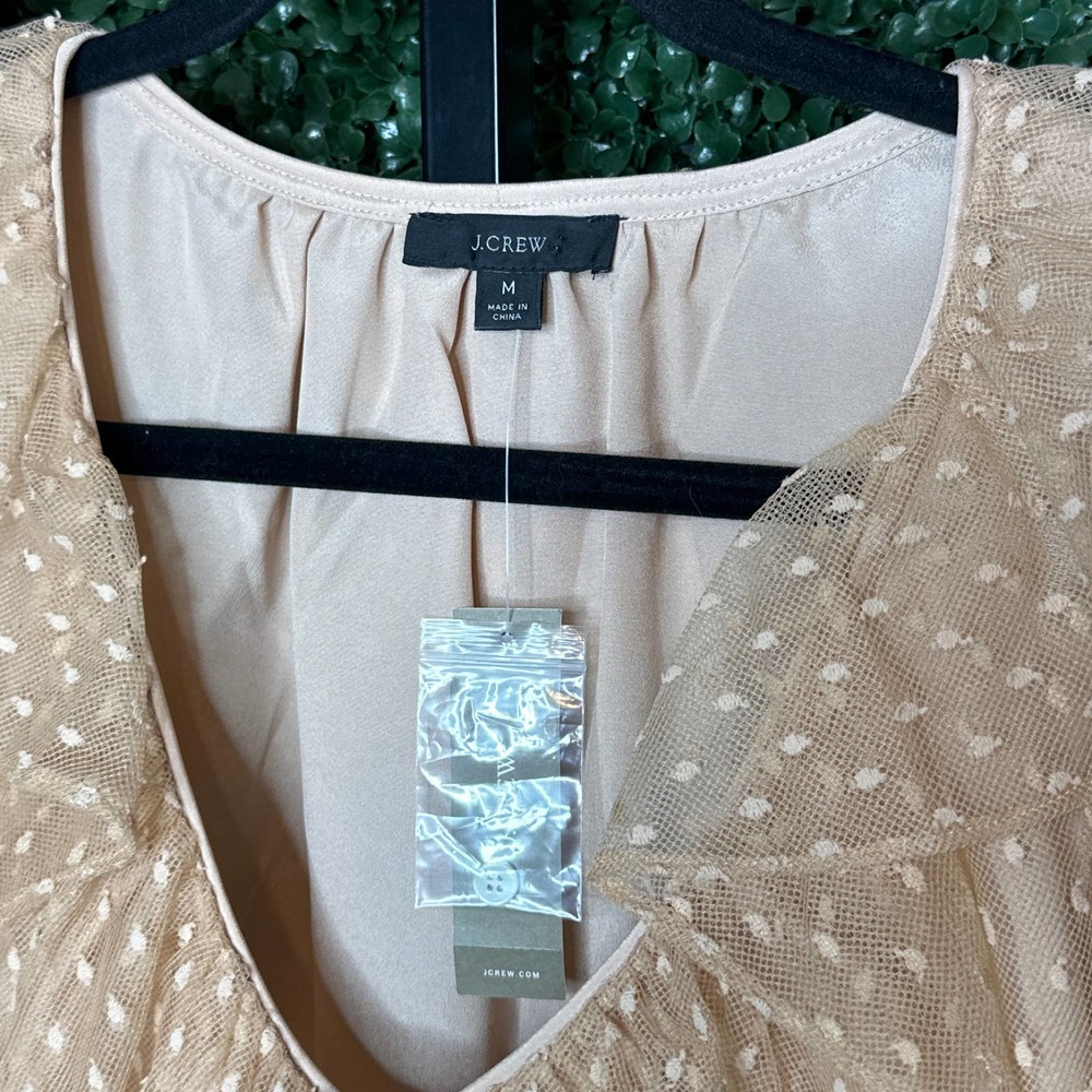 J. Crew Ruffle Neck Clip Dot Blouse in Bronzed Clay Style Medium - Picture 4 of 7
